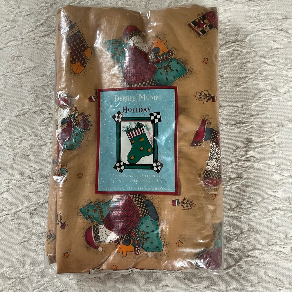 Debbie Mumm Magic of Santa Christmas Flannel Backed Vinyl Tablecloth 52x90 NEW